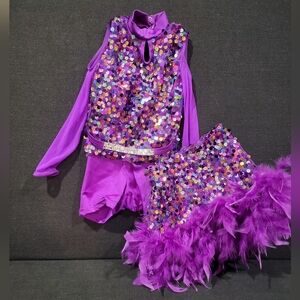 Weissman Purple Sequin & Feather Dance Costume Set